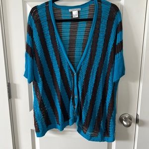 Albert Makali cardigan sweater. L brown and aqua strips.